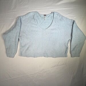 Free People Baby Blue Fuzzy Knit V Neck Cropped Sweater Women's